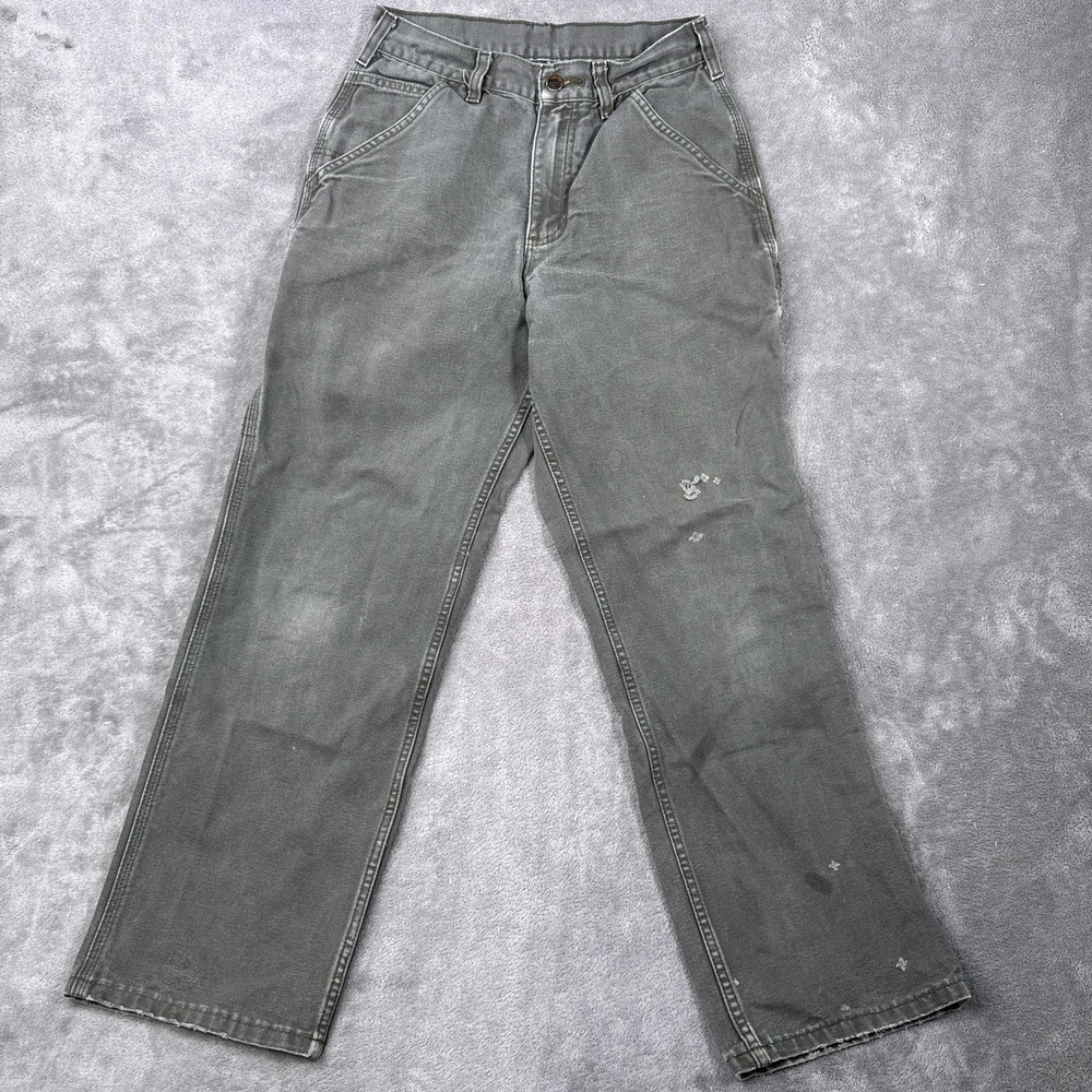 Carhartt Carpenter Pants Mens 28x26 Green Distressed Canvas Workwear B11MOS